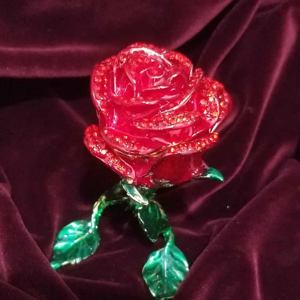 Enamel & Austrian Crystal Rose Ring Gift Box